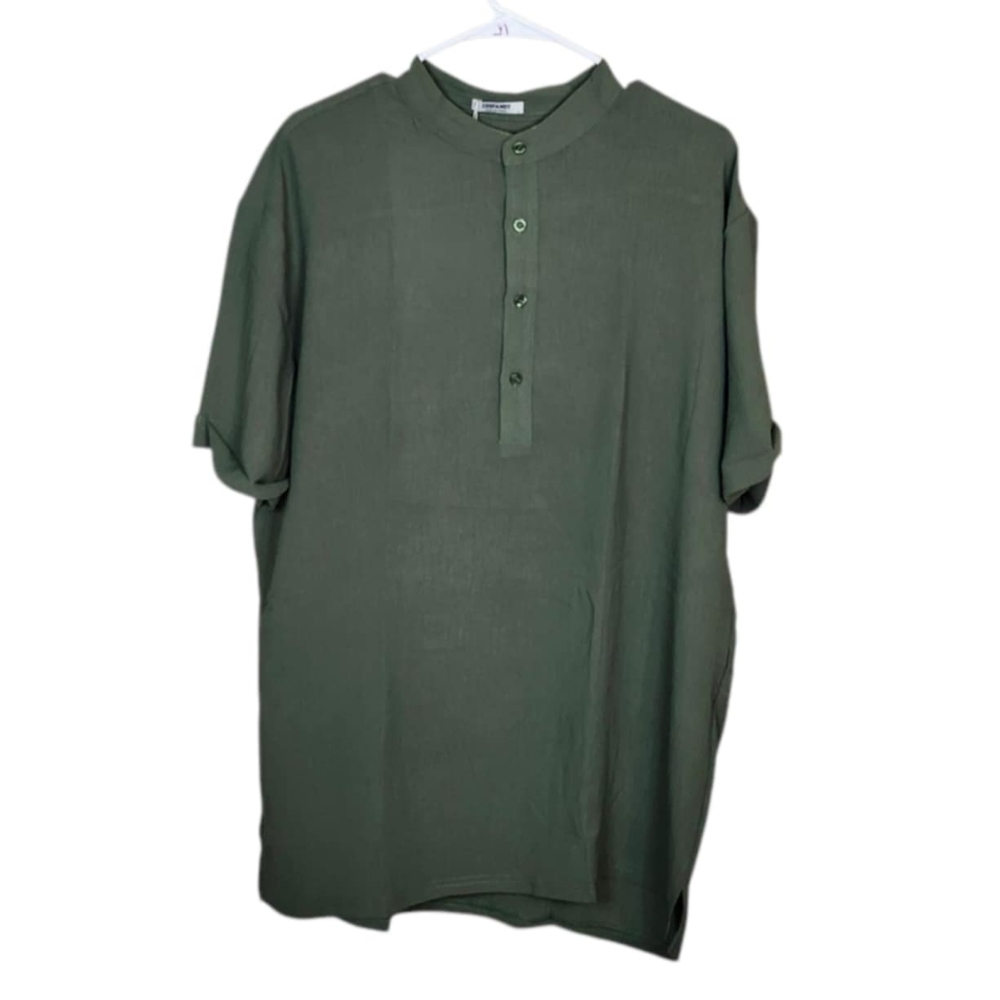 CoofAndy Mens Green Short Sleeve Cotton Henley Size Large NWT